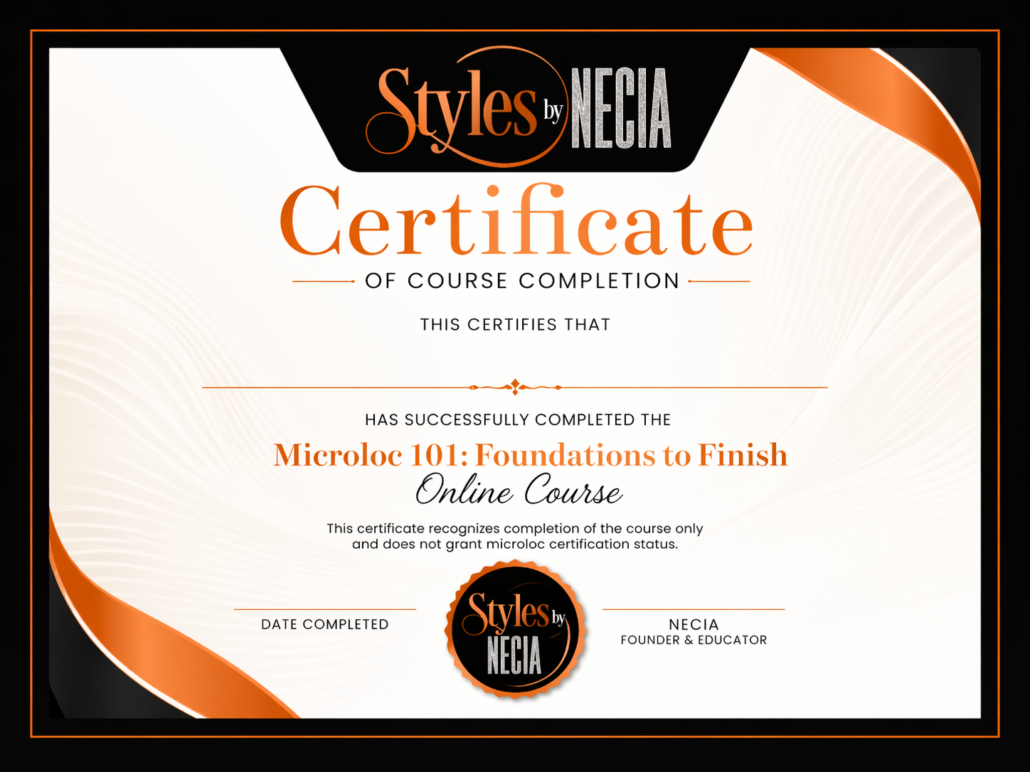 Microloc 101 Course Completion Certificate